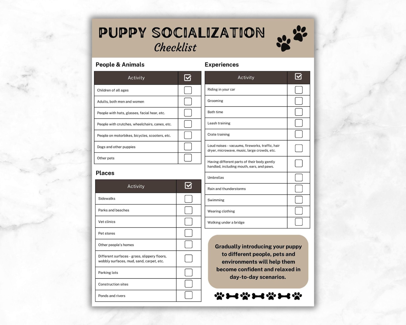 Puppy Socialization Checklist Digital Download Printable Essential ...