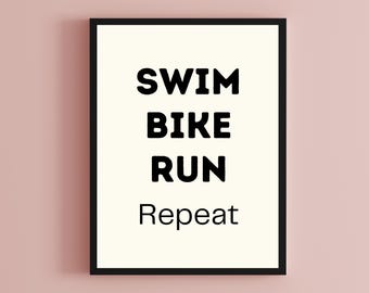 Triathlon Print: Swim Bike Run Repeat, Motivational Wall Art (PDFs)