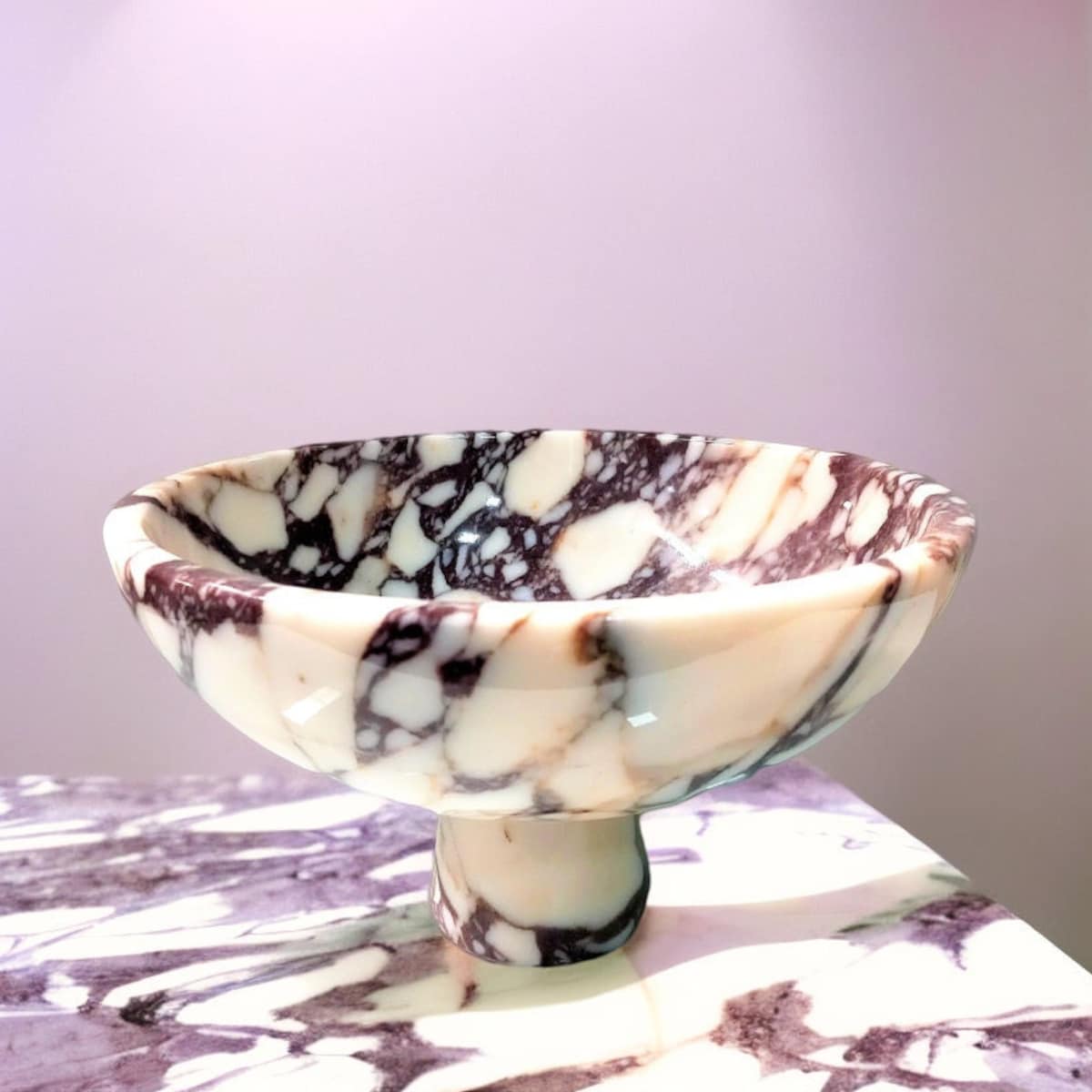 12 30 Cm Large Marble Serving Bowl, Natural Calacatta Viola Marble, Pedestal Serving Bowl, Curved Bowl, Home Gifts, Gifts for Her - Etsy
