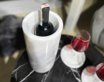 Milk-White Marble Wine Chiller Vase with Coasters