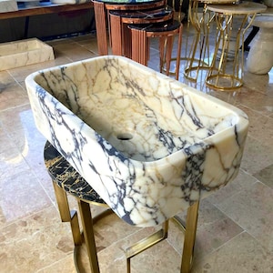 Custom design marble sink, natural calacatta viola marble sink for countertop or wall mount