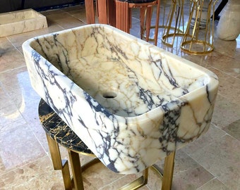 Custom Calacatta Viola Marble Sink: Natural Stone Countertop or Wall Mount sink