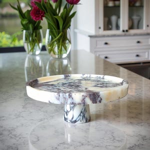 12&quot; (30 cm) Natural marble tray,  Calacatta Viola-Ivory marble cake stand, multi-purposed serving tray, marble jewelry stand, gifts for her
