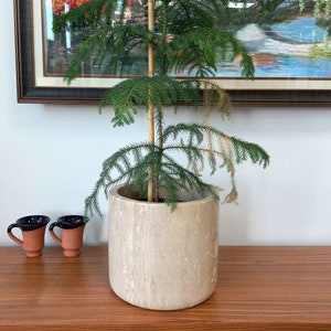 Large travertine planter, light beige-cream natural travertine, decorative flower pot