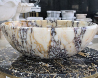 Calacatta Viola Marble Sink: 16" Round Bathroom Countertop Sink