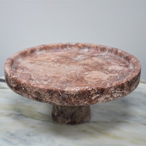 Marmor Kuchenstand, Obst Servierschale, Servierplatte aus natürlichem rosa und weißem Travertin, mit Fuß, 10 "Durchmesser, Hausgeschenke, Geschenke für sie