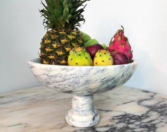 Natural Arabescato marble bowl, 12" (30 cm) pedestal home centerpiece