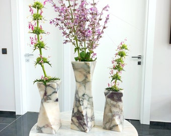 Calacatta Viola Marble Vase Set: Twisted Skyscraper Design