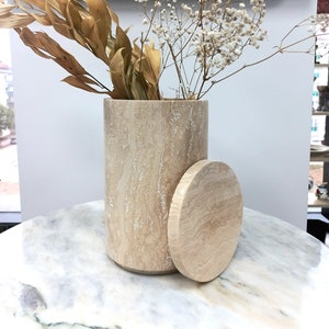 Cream Travertine Jar with Lid: Cylindrical Vase, Wine Chiller