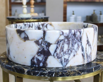 Calacatta Viola Marble Sink: Round Bathroom Countertop Basin