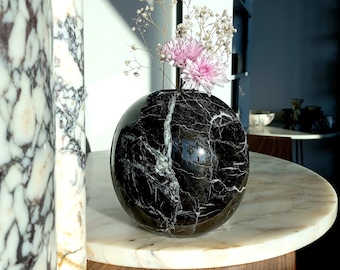 Planet Vase; Spherical marble vase, natural Alexandrette Black marble vase, ball shaped vase, home gifts, gifts for her