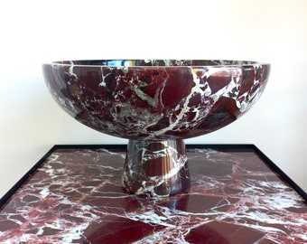 12&quot; (30 cm) large marble serving bowl, Natural Rosso Levanto, footed curved bowl, decorative pedestal bowl as home gifts, gifts for her