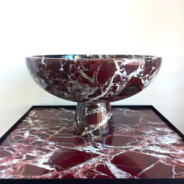 Bol de servir de mármol Rosso Levanto: con pedestal, regalo para el hogar, 30 cm (12")