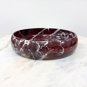 10"  (25 cm) Marble Serving Bowl, Natural Rosso Levanto marble platter, Sour Cherry-White colored, Decorative marble bowl, home gifts