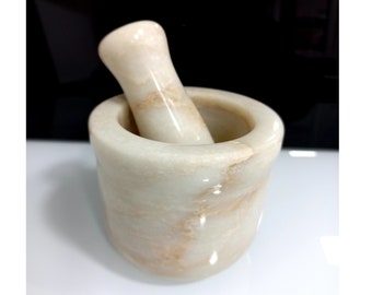 Natural marble mortar and pestle, 3.5" width, cream&honey color Turkish marble, kitchen and home gifts, gifts for her