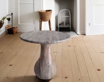 Natural Travertine Potbelly Coffee Table: Silver-Beige Stone