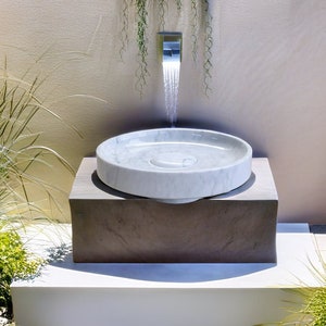 Natural Bianco Gray Marble Sink: Round Wash Basin