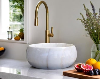 Milk White Marble Sink: Round Stone Wash Basin, Bathroom or Kitchen