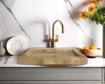 Cream Beige Travertine Sink: Rectangular Marble Wash Basin