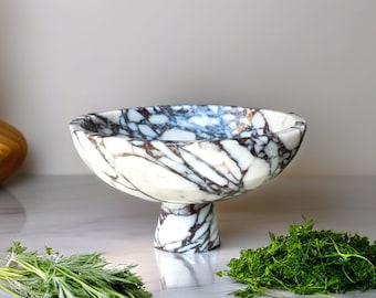 12" (30 cm) large marble serving bowl, natural calacatta viola marble, pedestal serving bowl, curved bowl, home gifts, gifts for her