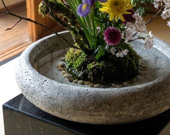 Large Silver Travertine Decorative Bowl: 16" Flower Decoration Platter