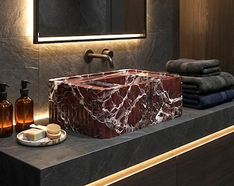 Rosso Levanto Marmor Waschbecken: Geriffelte Seiten, Custom Design
