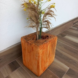 Decorative log, rectangular prism form, hollow wooden log, rustic wooden vase, suitable for home and shop decor, ornament, home gifts,
