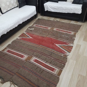 1930s Turkish kilim, well worn kilim, 8.2ft x 4.5ft handwoven old rug, antique kilim, suitable for indoor wall hanging as a decor