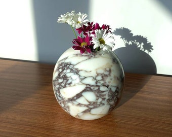 Planet Vase; Spherical marble vase, natural calacatta viola marble vase, ball shaped vase, home gifts, gifts for her