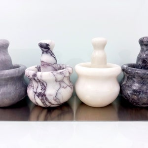 Natural marble mortar and pestle sets, 4&quot; width, Gray-Lilac-White-Silver&Black marble, kitchen and home gifts, gifts for her, gifts for him