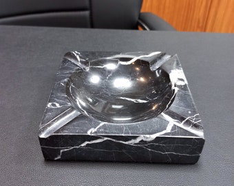 5" (12 cm) Natural marble ashtray, Alexandrette Black, Decorative ashtray for cigarette, elegant ashtray for your office, gifts for him