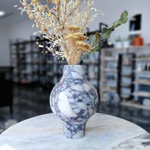 10&quot; (25 cm) Natural Calacatta Viola marble vase, large round vase, potbelly vase with matt&shiny finish, gifts for her