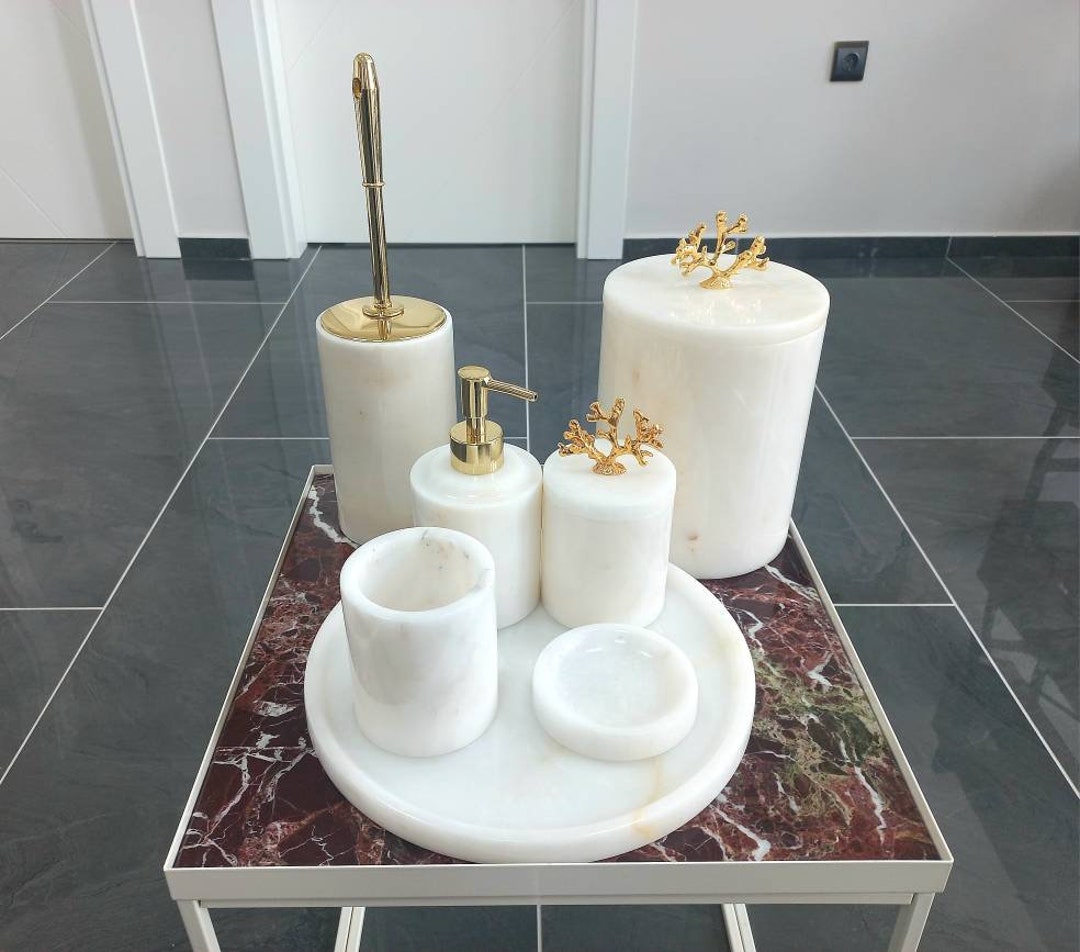 Natural Marble Bathroom Set 7 Pieces Pure White Marble Bath Etsy