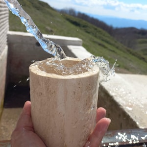 Natural Travertine Pen Holder: Beige Marble Brush Organizer