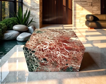 Large Rosso Levanto Marble Coffee Table: 36&quot; Rectangular Prism