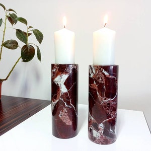 8&quot; (20 cm) Natural marble candle holders, cylinder candle holders, rosso levanto marble candle holders, home gifts, gifts for her