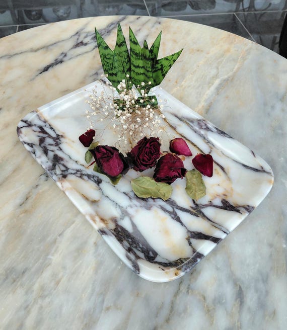 Calacatta Viola Marble Tray: Elegant Home Serving Tray (14