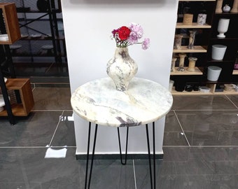 Calacatta Viola Marble Coffee Table Top: Round Polished Stone (22")