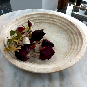 Travertine fruit serving bowl, beige-cream porous stone, natural travertine bowl, flower decoration&cake serving platter, gifts for her