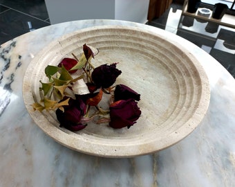 Travertine fruit serving bowl, beige-cream porous stone, natural travertine bowl, flower decoration&cake serving platter, gifts for her