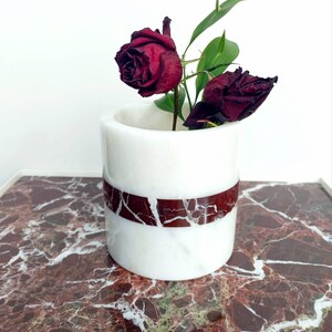 Natural marble vase, Rosso Levanto striped milk white vase, special designed marble vase, home gifts, gifts for her