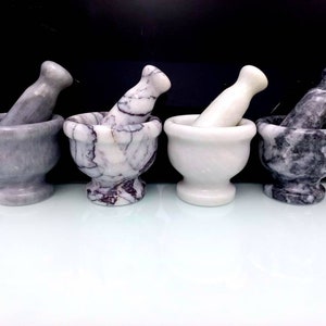 Natural marble mortar and pestle sets, 4" width, goblet shaped Gray-Lilac-White-Silver&Black marble, kitchen and home gifts, gifts for her