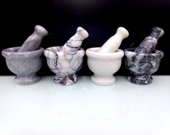 Natural marble mortar and pestle sets, 4" width, goblet shaped Gray-Lilac-White-Silver&Black marble, kitchen and home gifts, gifts for her