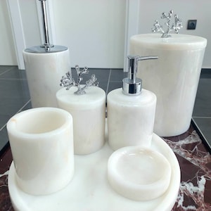 Natural marble bathroom set, 7 pieces, Pure White marble bath set, home gifts, gifts for her