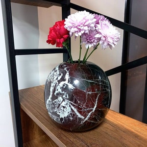 Spherical Marble Vase: Rosso Levanto Stone, Handmade Home Decor