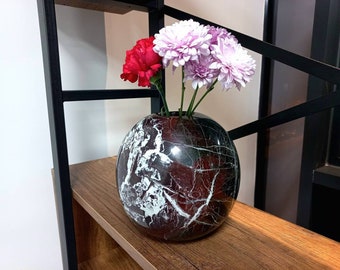 Planet Vase; Spherical marble vase, natural rosso levanto marble vase, ball shaped vase, home gifts, gifts for her