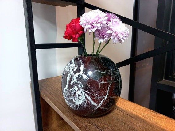 Sphärische Marmor Vase: Rosso Levanto Stone, Handmade Home Decor