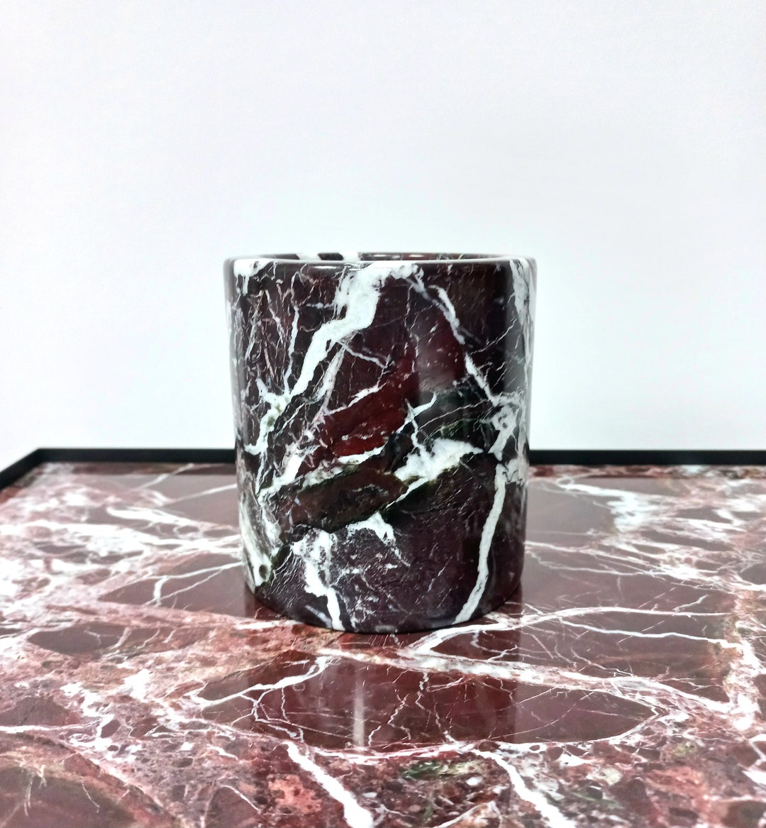 Natural Marble Pen Holder, Rosso Levanto Marble Brush Holder, Genuine