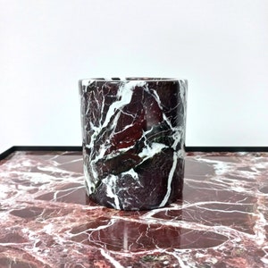 Natural marble pen holder, Rosso Levanto marble brush holder, genuine marble, gifts for him, gifts for her, home gifts