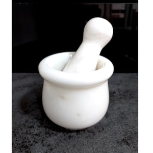 Mörser und Stößel aus natürlichem Marmor, 3,5 "Breite, milchweißer türkischer Marmor, Küchen- und Wohngeschenke, Geschenke für sie